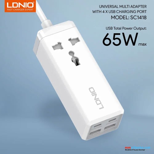 LDNIO SC1418 65W 2 USB-C + 2 USB-A Desktop Power Strip (6M)